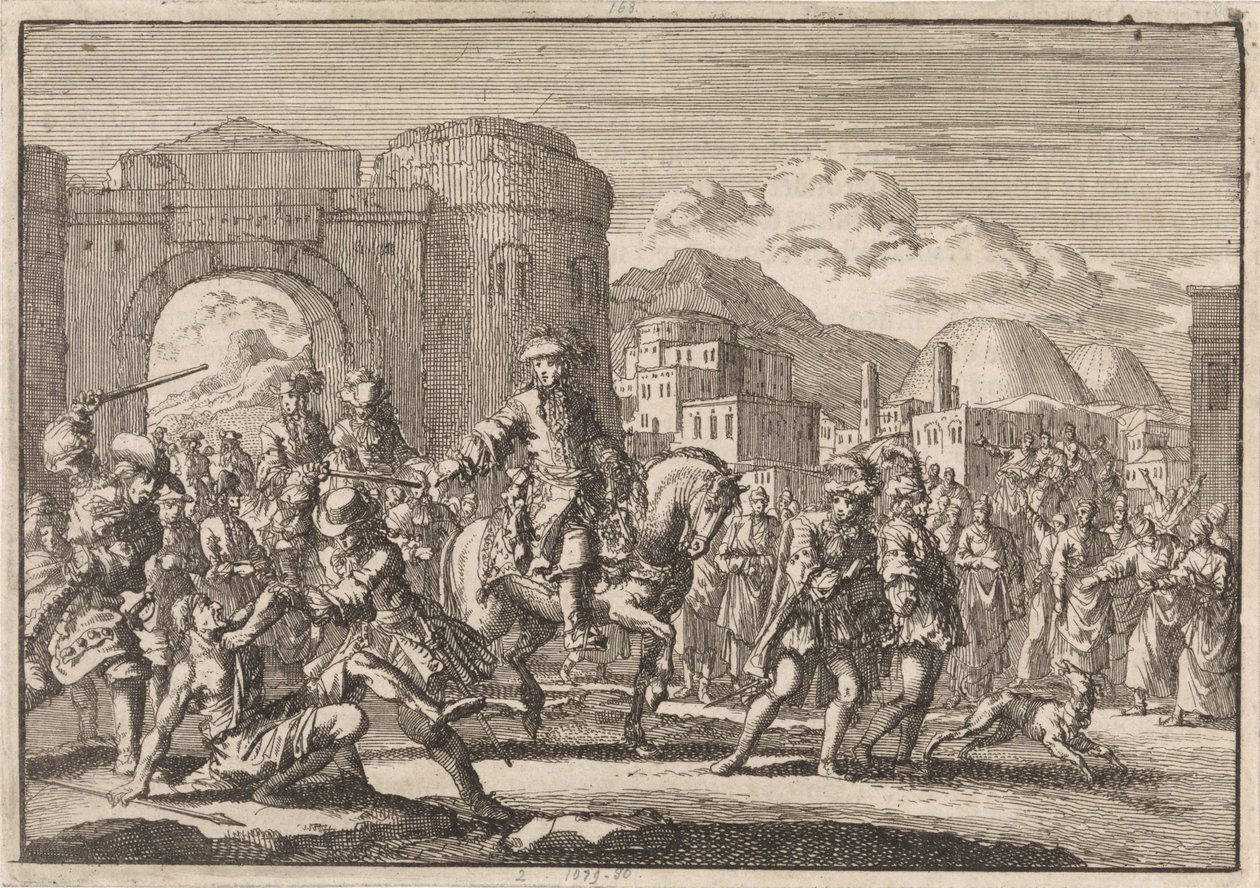 Enviado francés al sultán entra en Jerusalén a caballo, 1674 de Jan Luyken