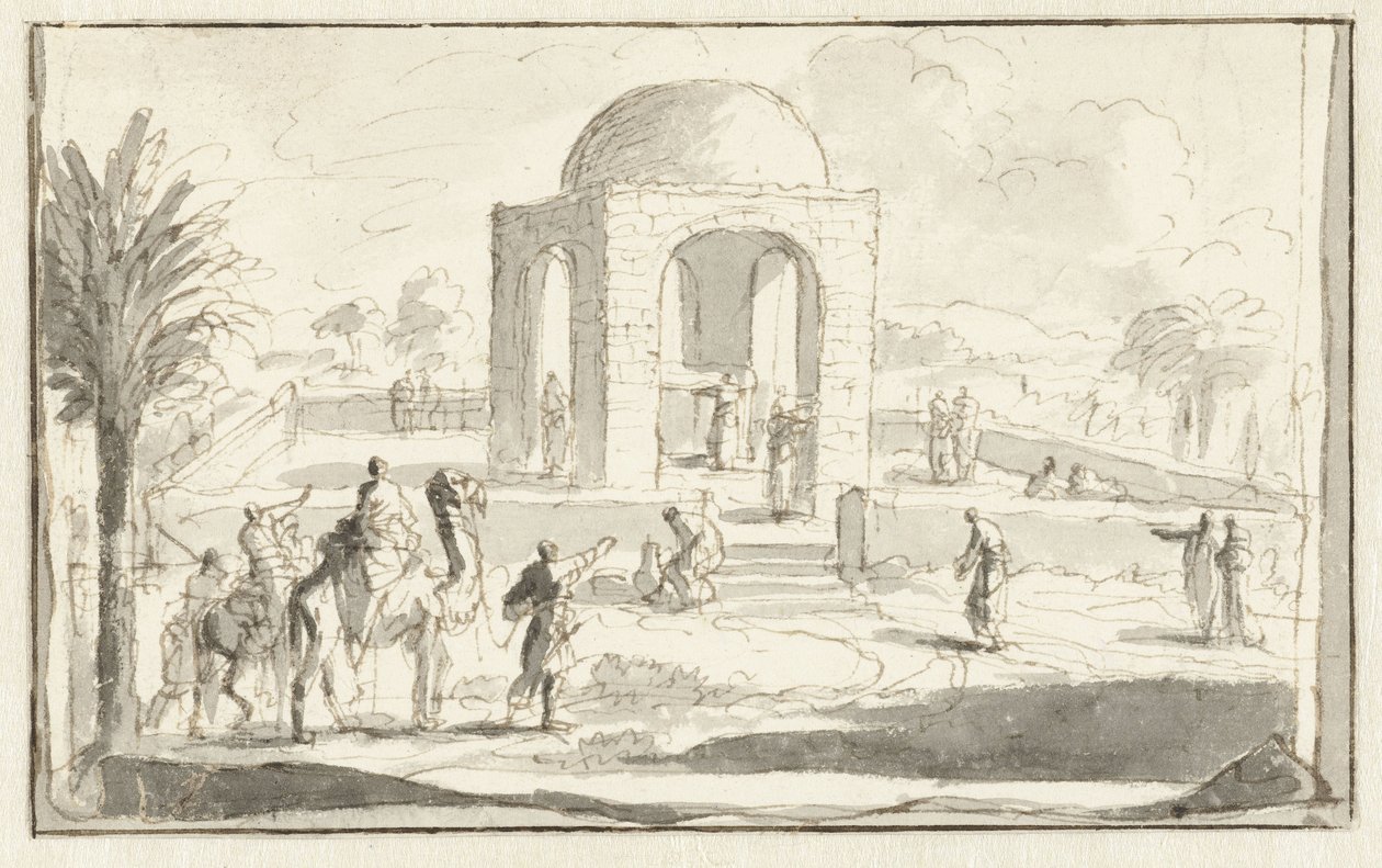 Vista de una mezquita o templo en el desierto de Jan Luyken