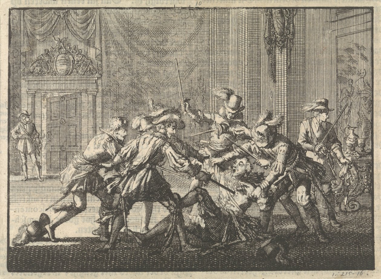 Duque de Guisa asesinado en el castillo de Blois, 1588 de Jan Luyken