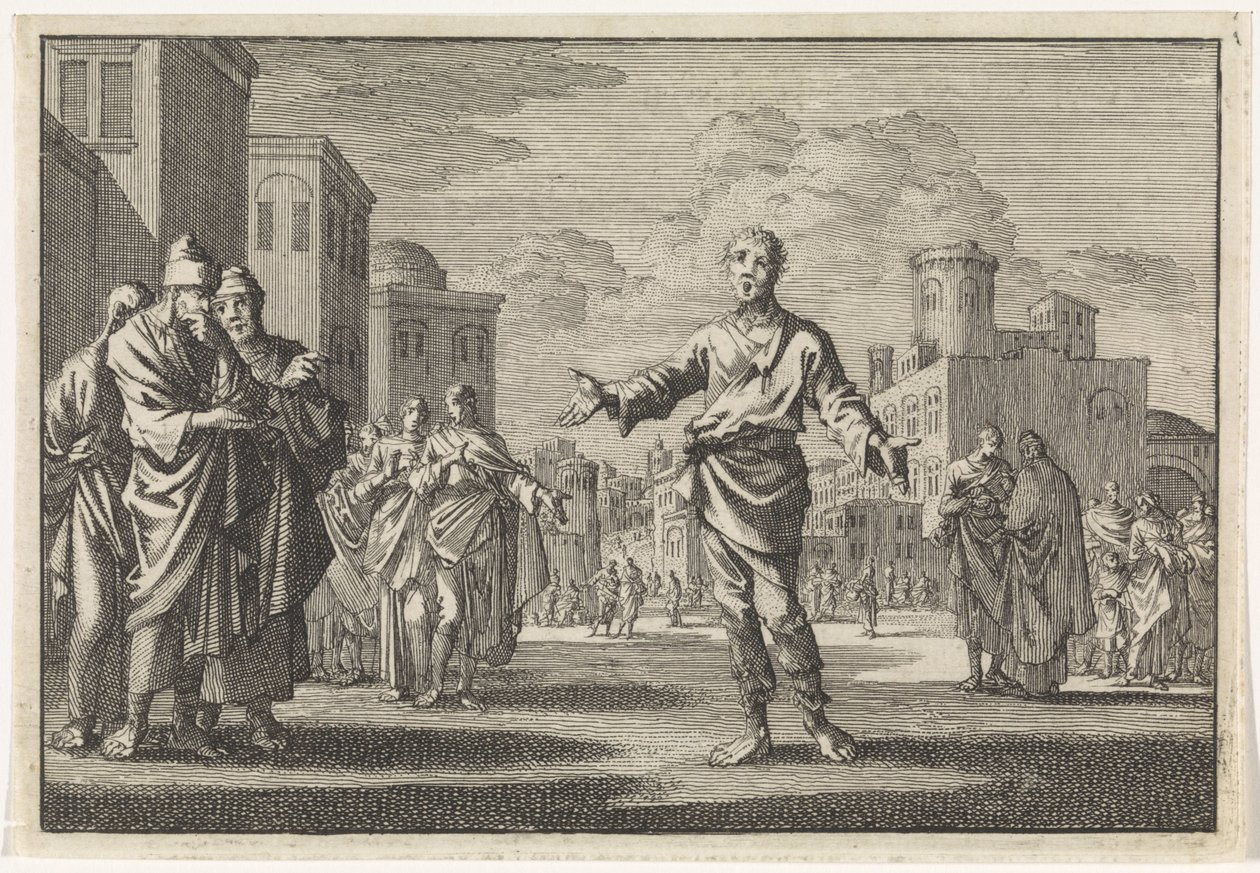 Jesús, hijo de Ananus, camina por las calles de Jerusalén de Jan Luyken