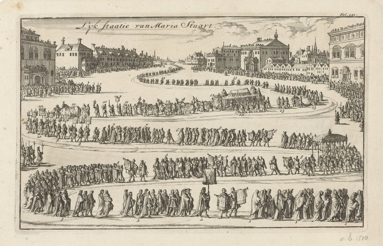 Entierro de la reina María II Estuardo, 1695 Lyk state of Mary Stuart (título sobre el objeto) de Jan Luyken
