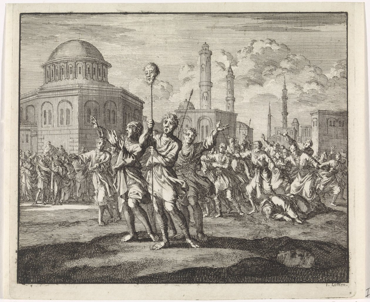 Decapitación de un monje durante disturbios en Constantinopla de Jan Luyken
