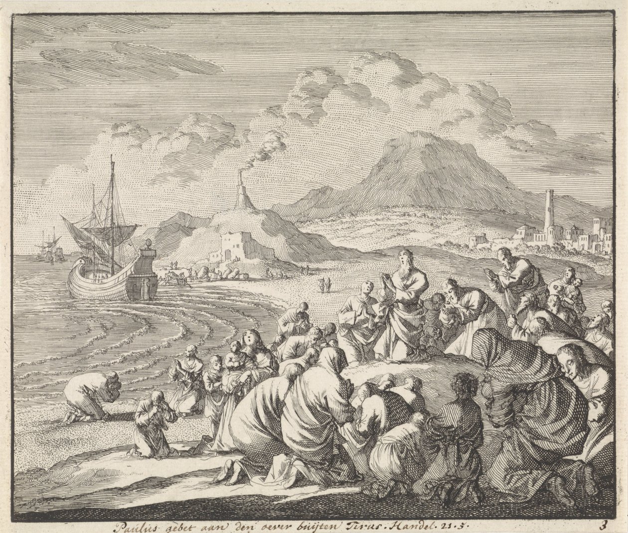 Pablo ora en la playa de Tiro La oración de Pablo en la orilla a las afueras de Tirus (título sobre el objeto) de Jan Luyken