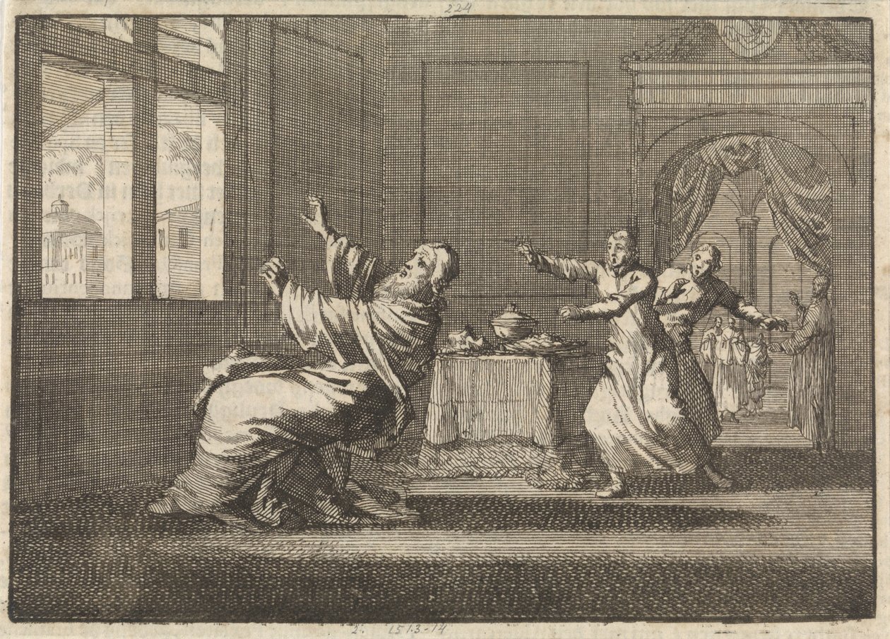 El Papa Inocencio XII cae hacia atrás desde la ventana del Quirinal poco después de su elección, 1691 de Jan Luyken