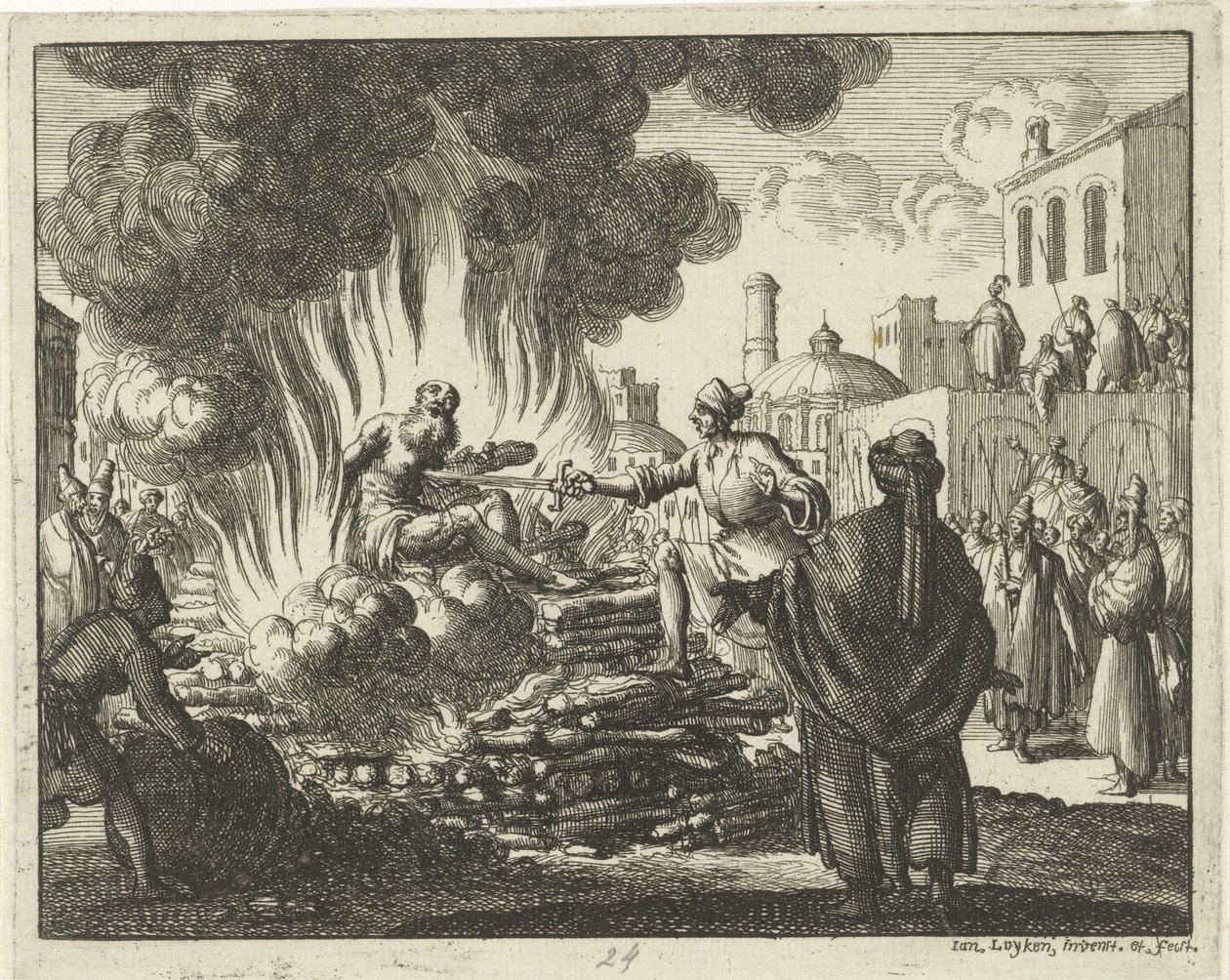 Policarpo quemado en la hoguera de Jan Luyken