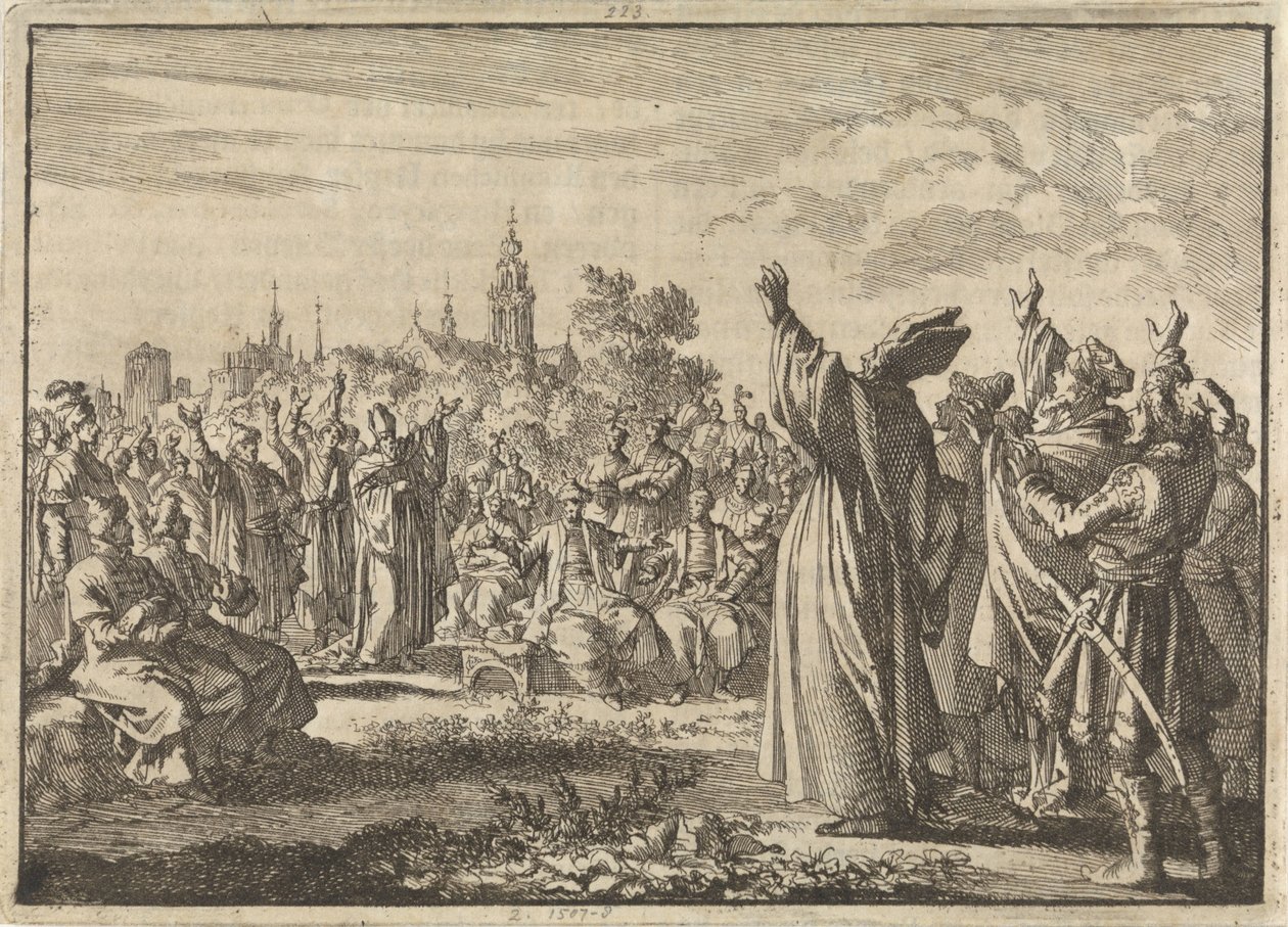 Dieta polaca en la que Augusto II el Fuerte es proclamado rey por una parte y el francés Luis de Borbón-Conti por la otra, 1697 de Jan Luyken