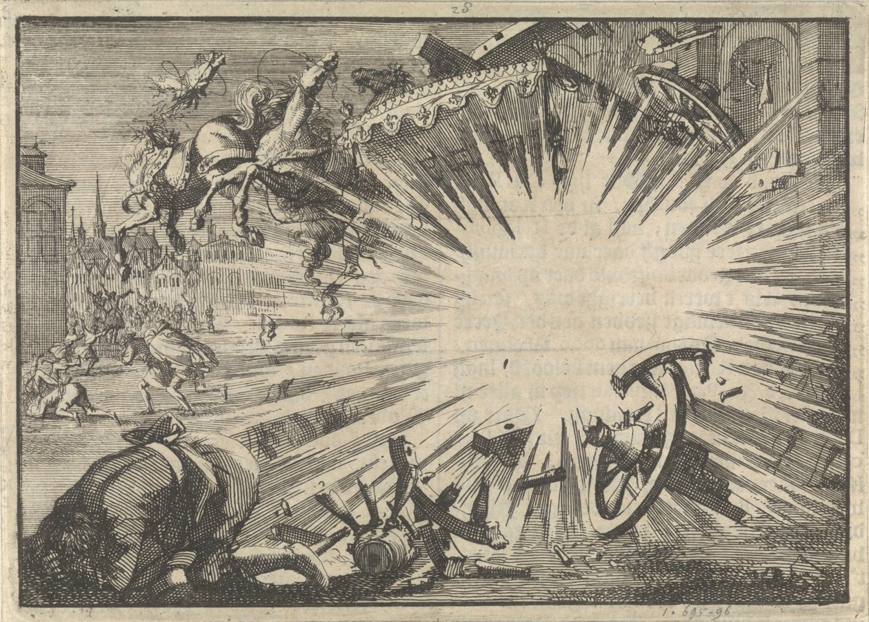 Carruaje y caballos del rey Luis XIII destruidos por la explosión de una máquina infernal, hacia 1625 de Jan Luyken