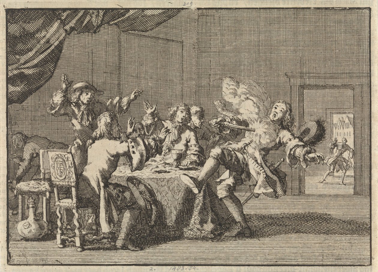 Thomas Tullock, partidario del rey James II en Escocia, es asesinado por el disparo inesperado de su arma, 1690 de Jan Luyken