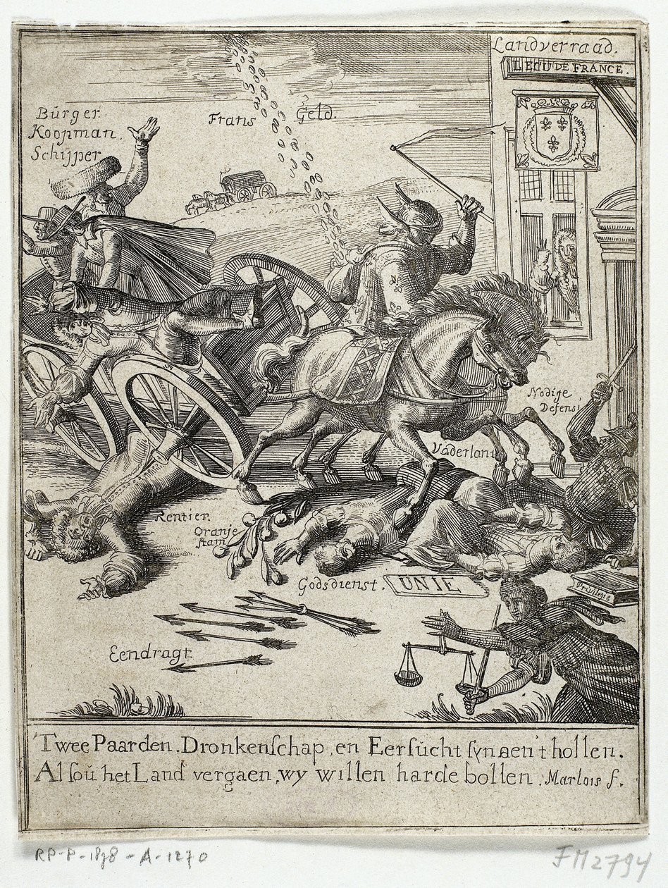 Caricatura que representa la supuesta mentalidad francesa de Amsterdam, 1690 de Jan Marlois