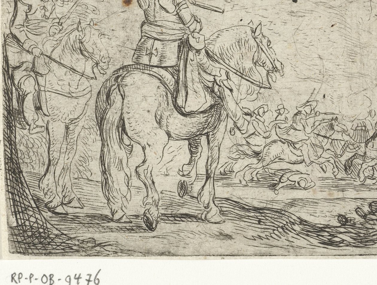Dos jinetes en una pelea de caballería Batallas de caballería (título de la serie) de Jan Martszen de Jonge