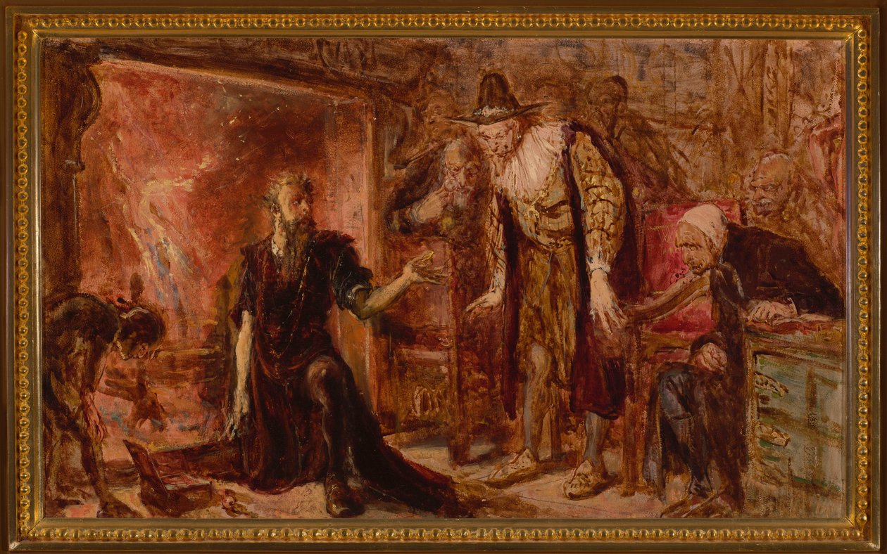 El alquimista Sędziwój y Segismundo III, boceto de Jan Matejko