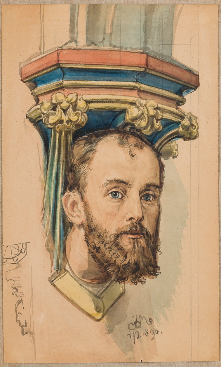 Cartón preparatorio para la policromía de la Iglesia de Santa María - Consola con forma de cabeza de hombre (retrato de T. Stryjeński) de Jan Matejko