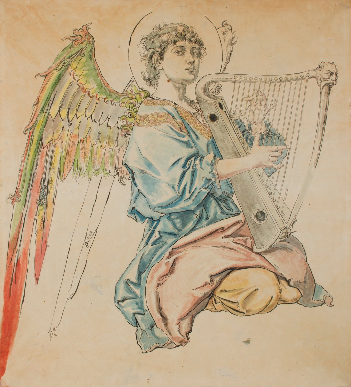 Cartón para la policromía de la Iglesia de Santa María - Figura de un ángel tocando el laúd de Jan Matejko