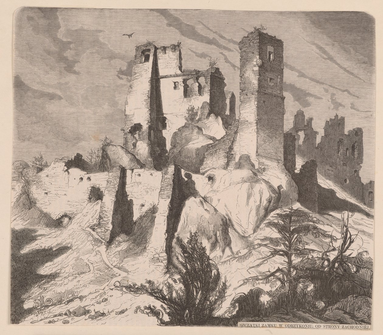 Ruinas del castillo de Odrzykoń, 1865 - xilografía basada en un dibujo de Jan Matejko de Jan Matejko