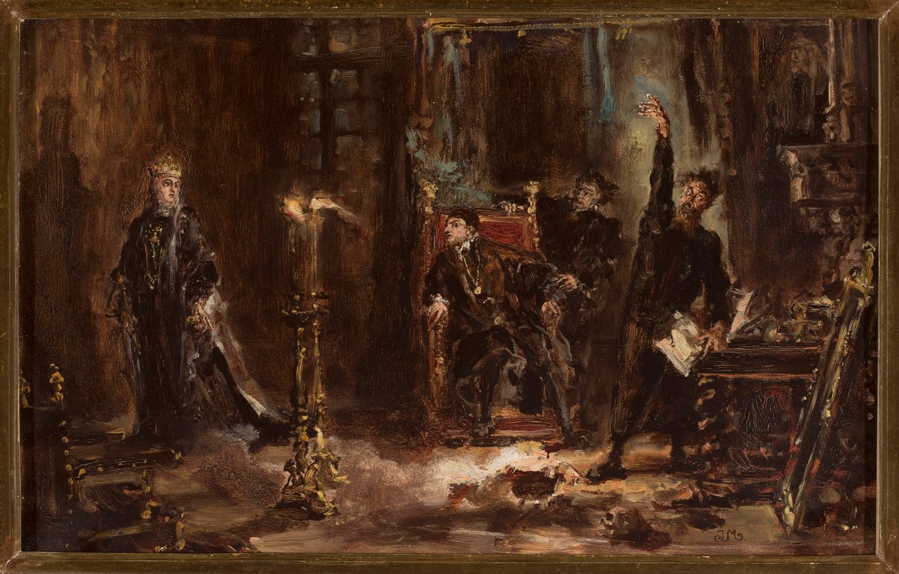 Twardowski invocando el espíritu de Bárbara ante Segismundo Augusto, boceto de Jan Matejko