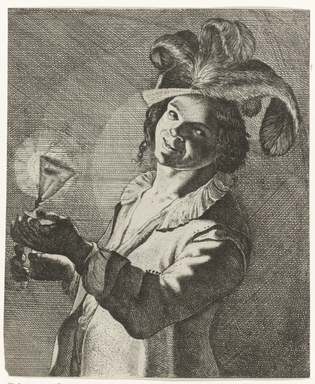 Niño sonriente con un vaso en la mano de Jan Matham (possibly)