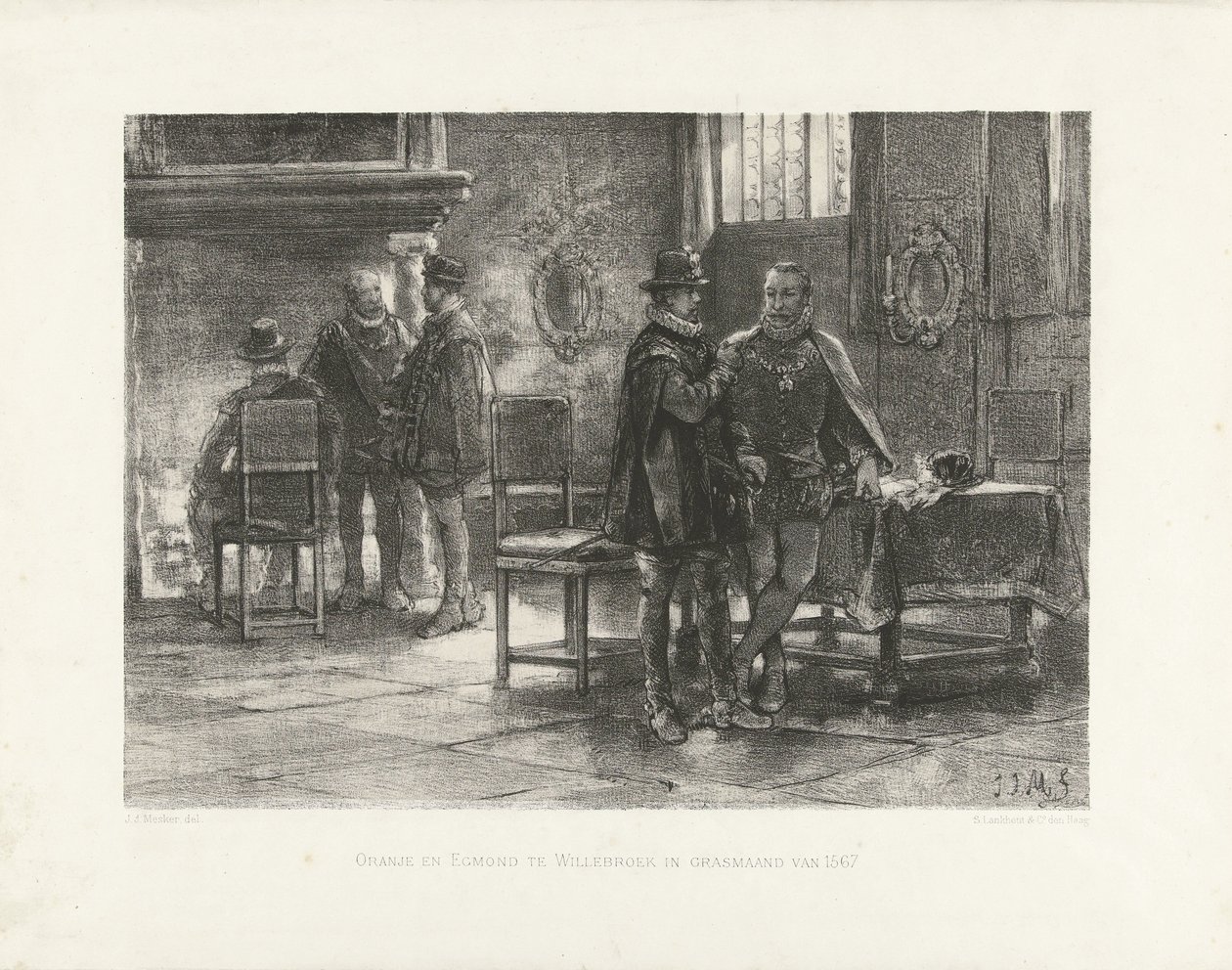 Reunión de Orange con Egmond en Willebroek, 1567 Oranje y Egmond en Willebroek en el mes de hierba de 1567 (título sobre objeto) de Jan Mesker