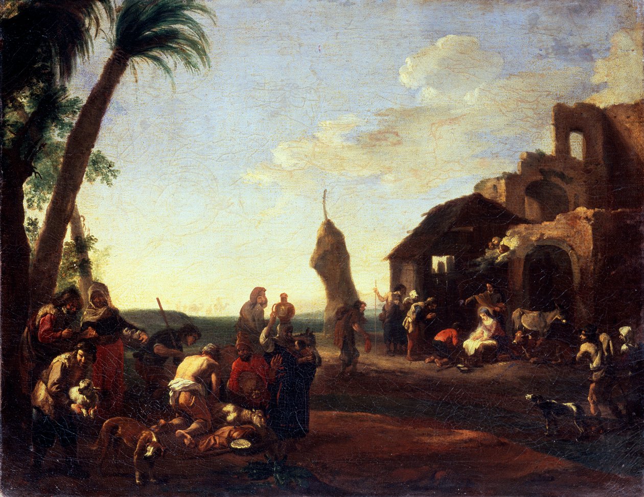 La Adoración del Niño Jesús, años 1650 de Jan Miel