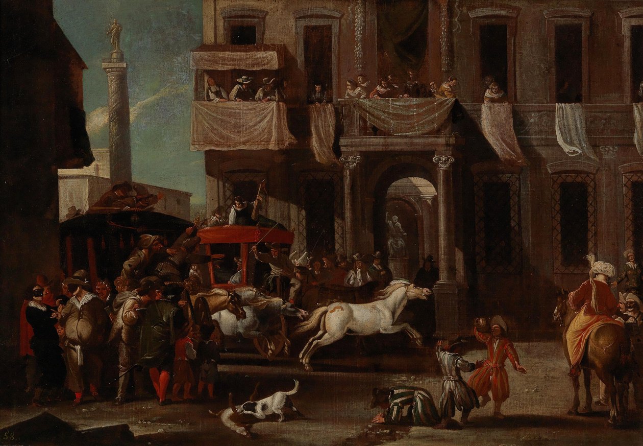 La carrera de los caballos berberiscos en Roma de Jan Miel