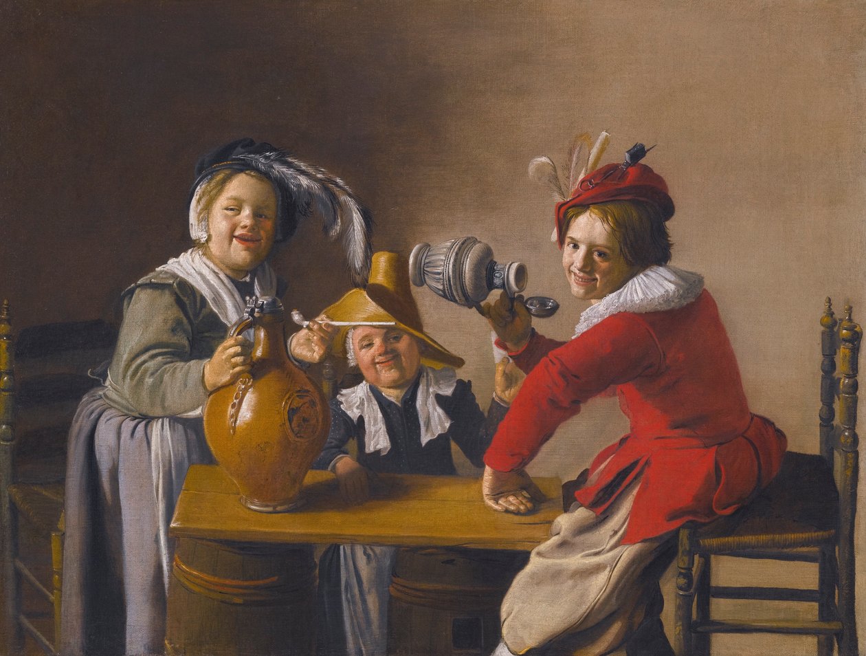 Tres niños bebiendo y haciendo travesuras de Jan Miense Molenaer