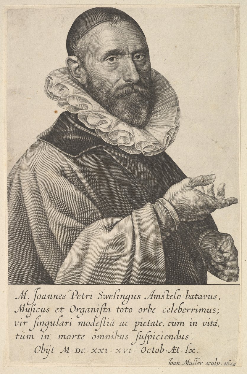 Retrato de Jan Pietersz Sweelinck, organista y músico en Ámsterdam, 1624 de Jan Muller