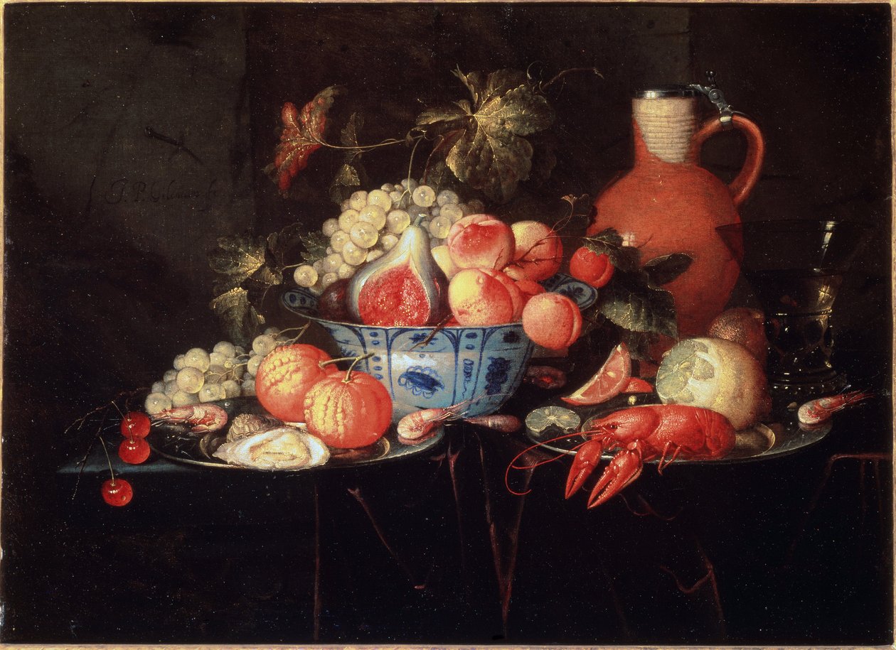 Naturaleza muerta con frutas y cangrejos de Jan Pauwel II the Younger Gillemans