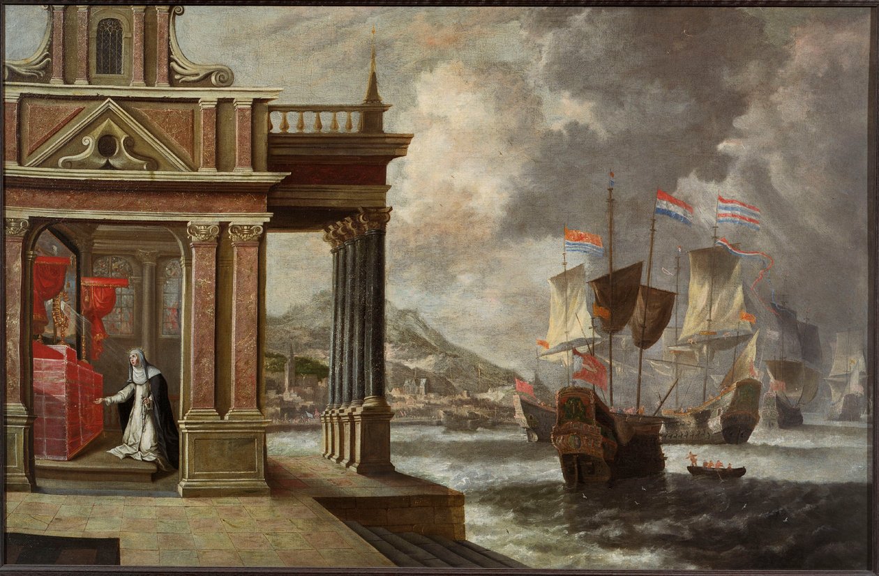 La batalla de Lepanto: Santa Catalina de Ricci y el embarque, 1671 de Jan Peeters the Elder