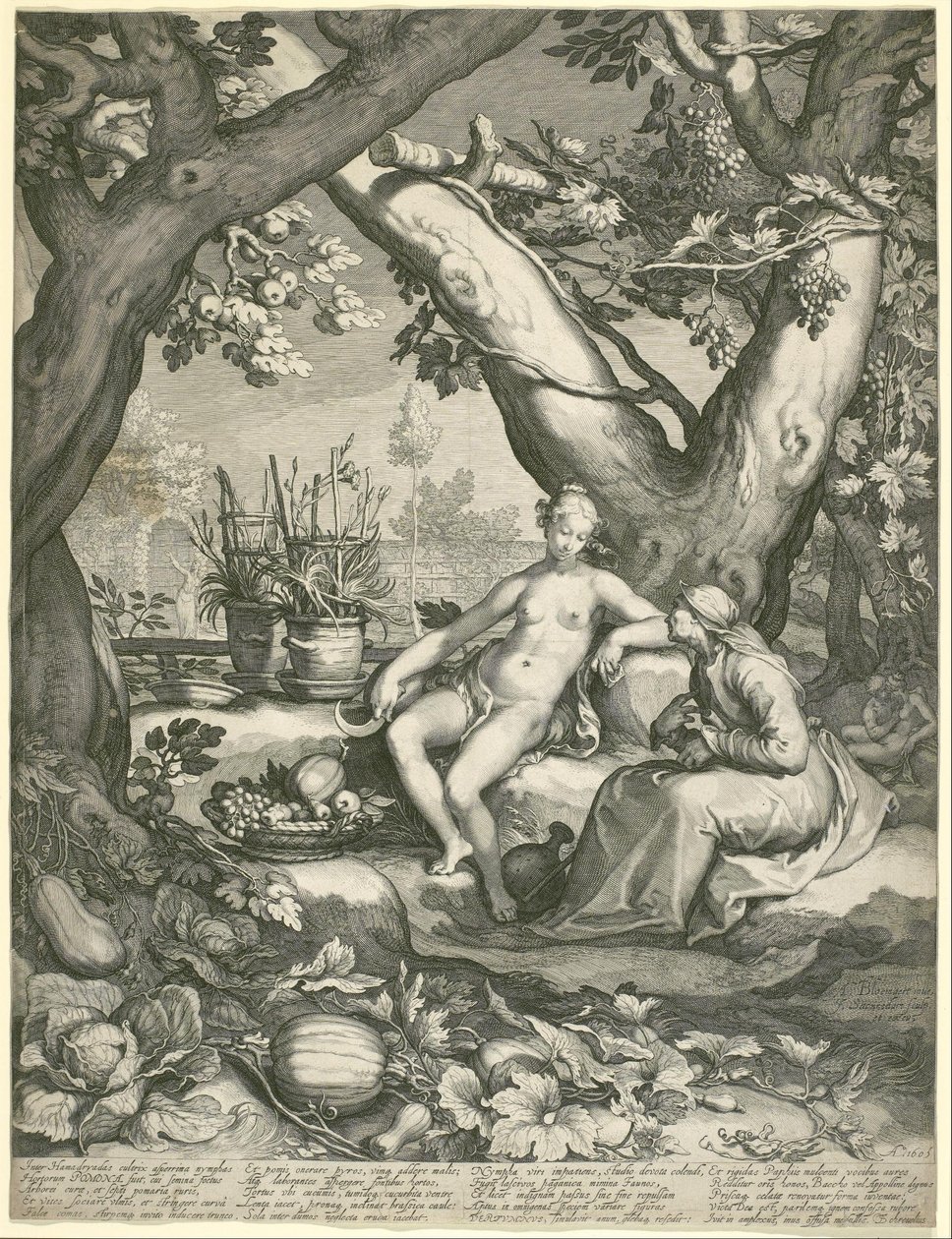 Vertumno toma prestada la figura de una anciana para ganarse el amor de Pomona de Jan Pietersz. Saenredam