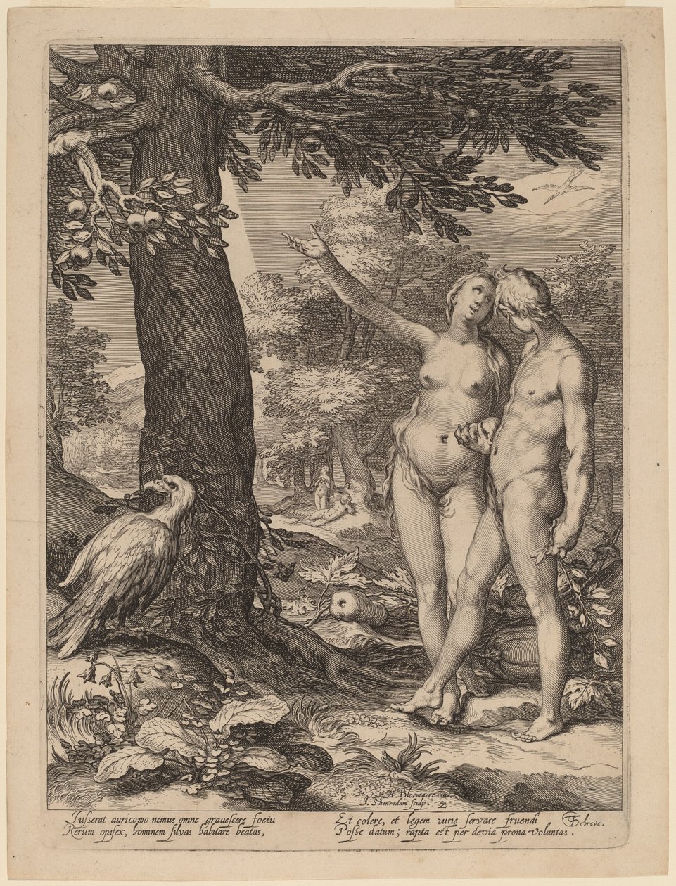 Adán y Eva ante el árbol del conocimiento de Jan Pietersz Saenredam after Abraham Bloemaert