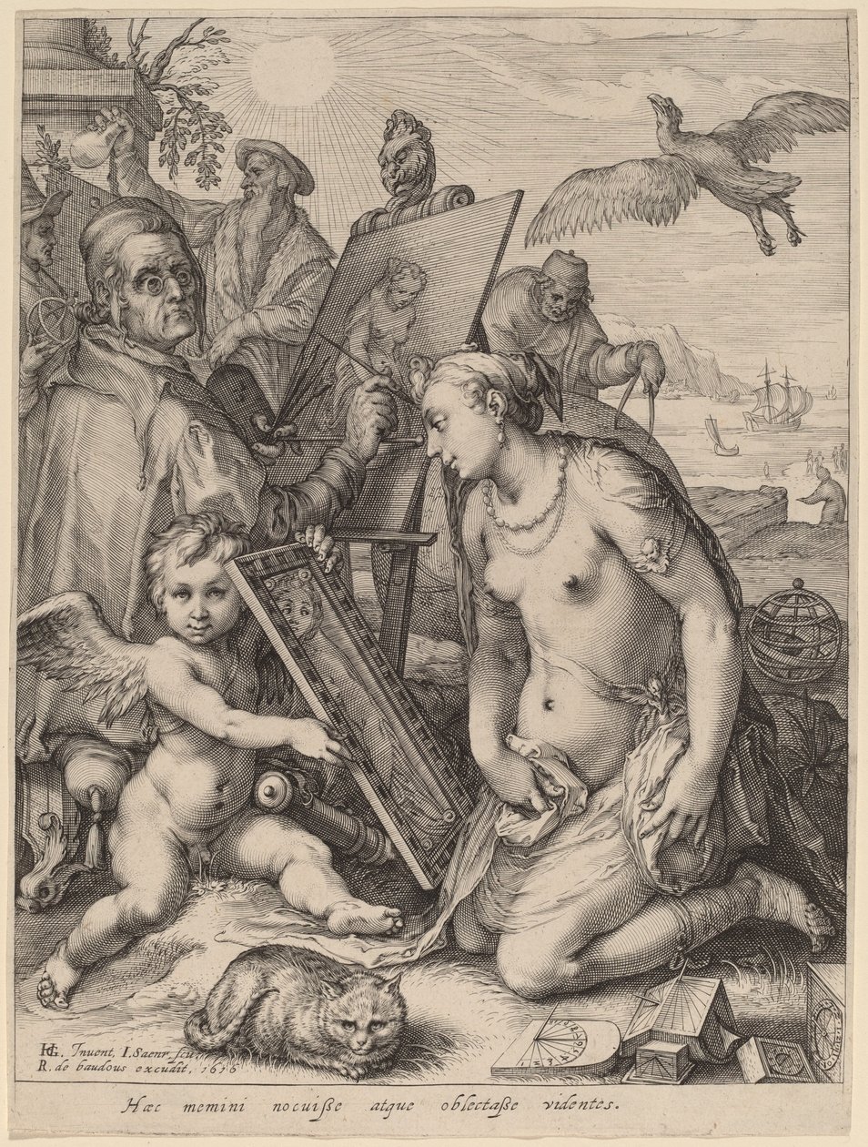 Artista pintando a una mujer desnuda: Alegoría de la percepción visual de Jan Pietersz Saenredam after Hendrik Goltzius