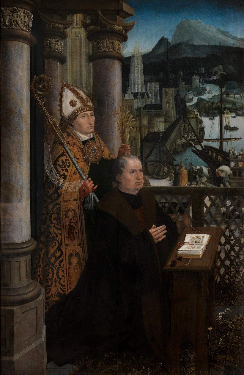 Detalle de Donante con San Nicolás y Esposa del Donante con Santa Godeliva, c.1515-21 (óleo sobre tabla) de Jan Provoost