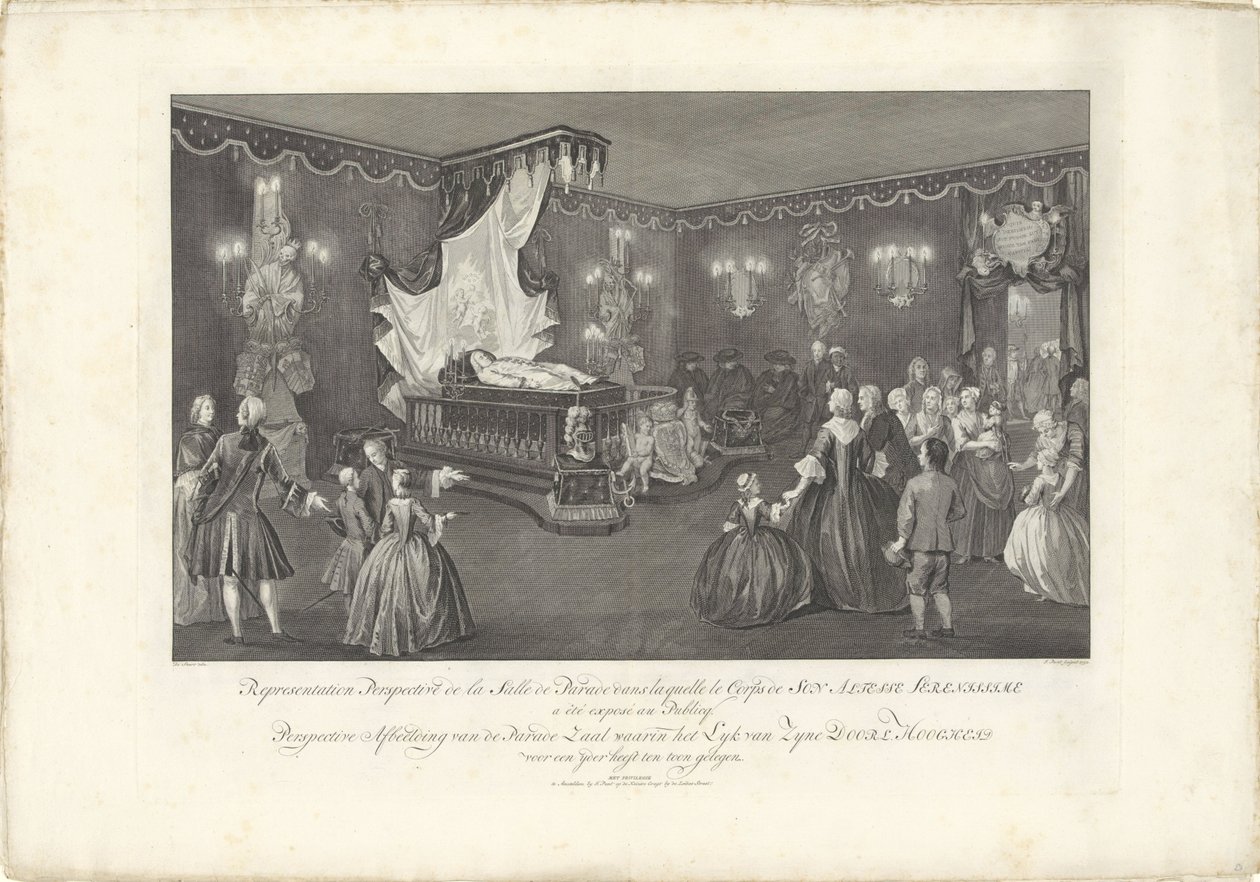 Sala con la majestad del príncipe Guillermo IV, 1751 Representación Perspectiva de la Salle de Parade (...) Imagen en perspectiva de la Sala de Paradas en la que se encuentra el Lyk van Zyne Doorl. Highness for a yder ha estado en exhibición (título en obj de Jan Punt