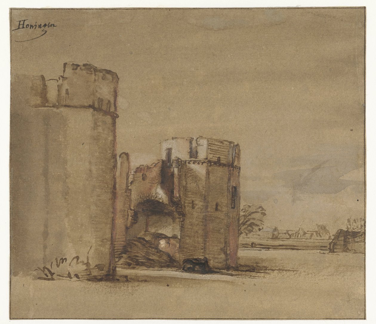 Vista del castillo Honingen cerca de Rotterdam de Jan Ruyscher (attributed to)