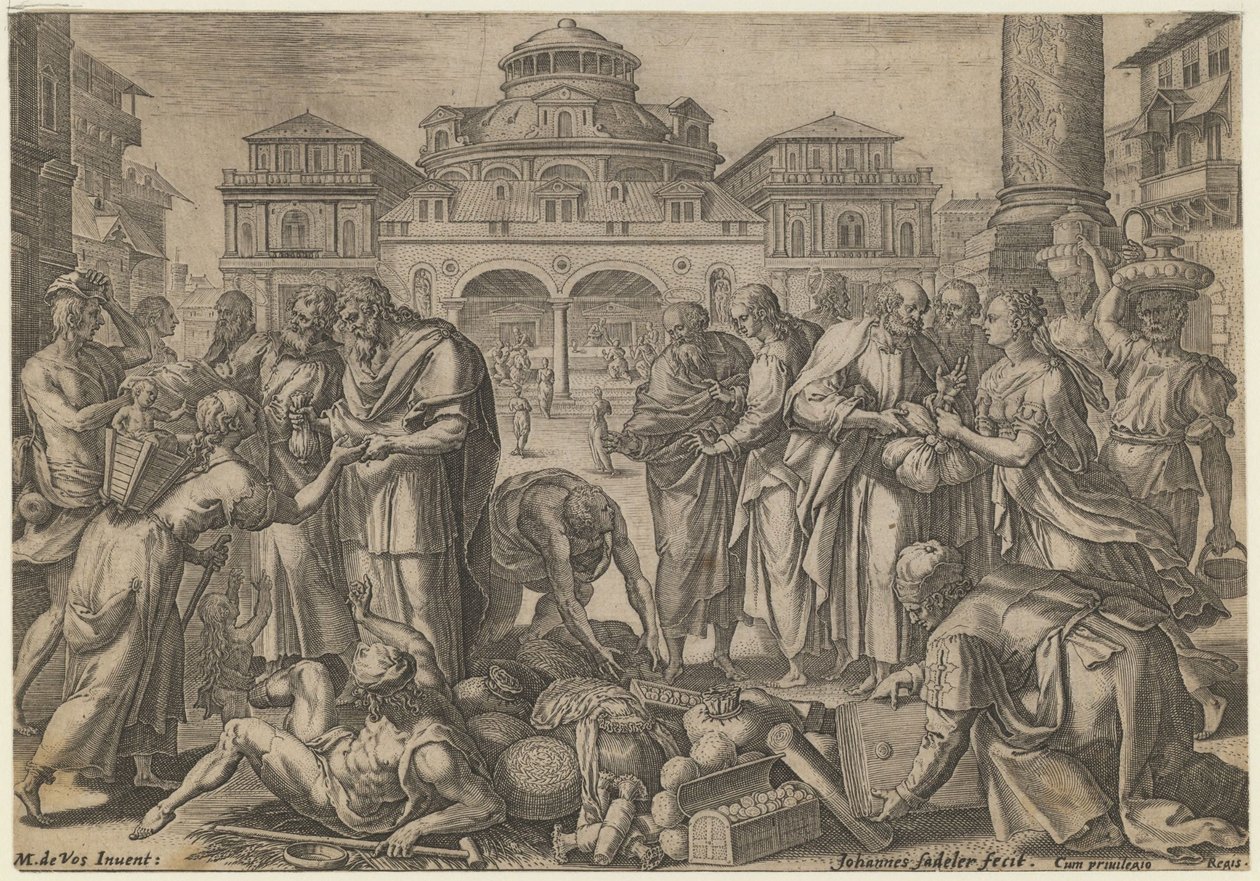 Los Apóstoles Distribuyen el Dinero a los Necesitados, ca. 1600 de Jan Sadeler
