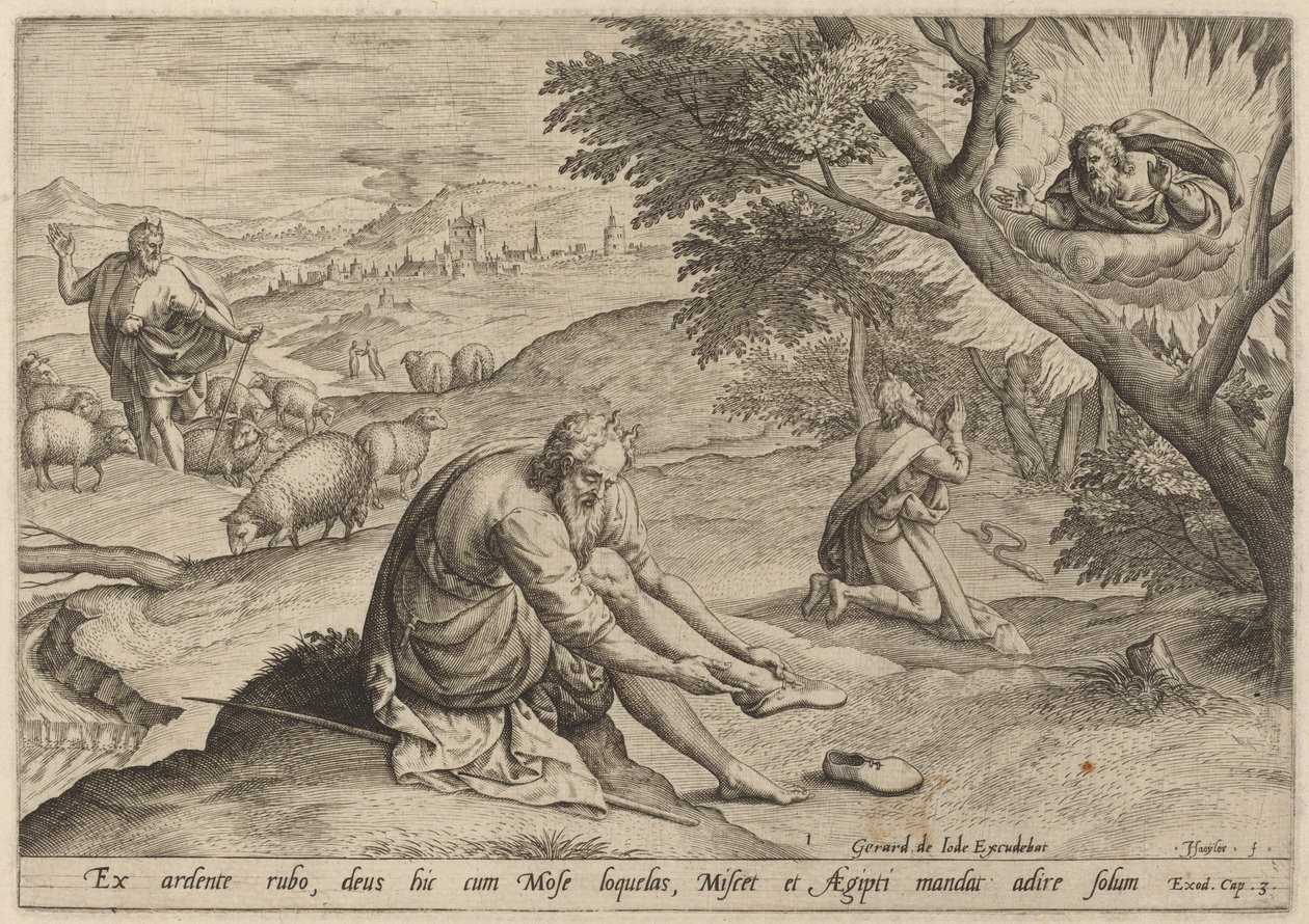 Dios apareciendo a Moisés de Jan Sadeler I, after Maarten van Cleef