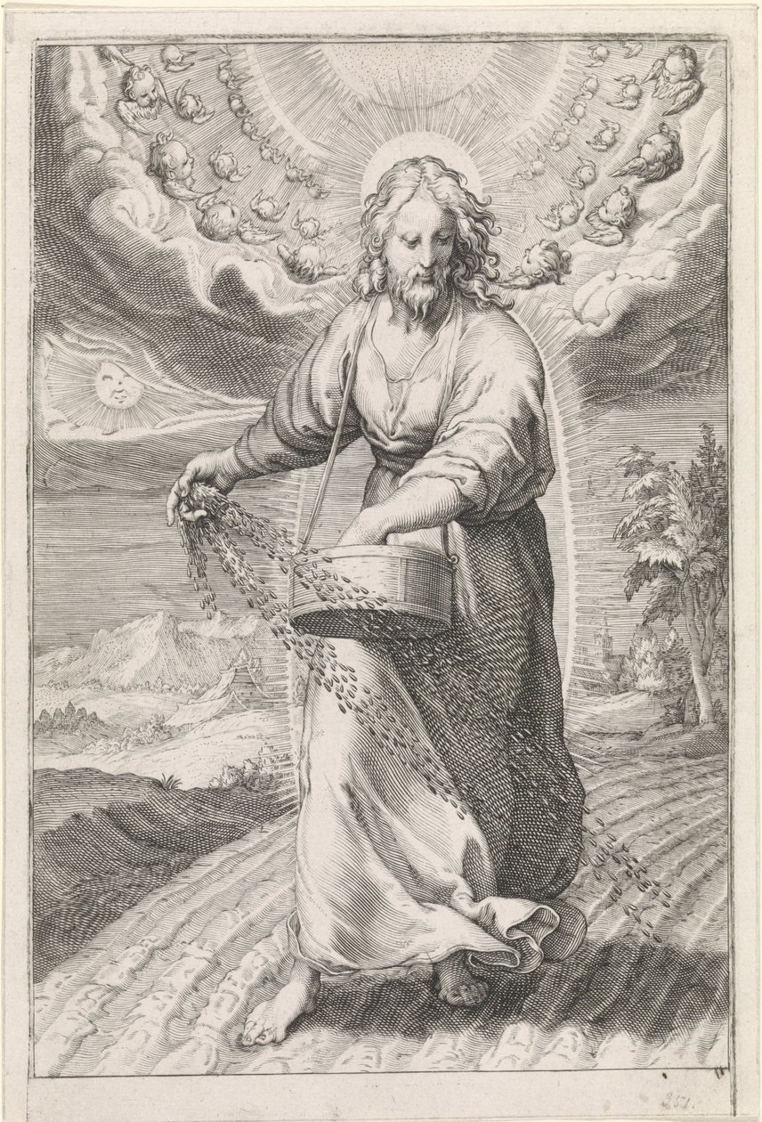 Cristo como sembrador Parábola de la cizaña entre el grano (título de la serie) de Jan Saenredam (attributed to)