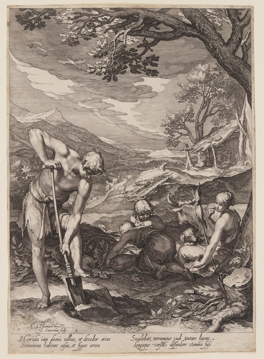 Adán y Eva trabajando, de Historia de los primeros padres del hombre de Jan Saenredam