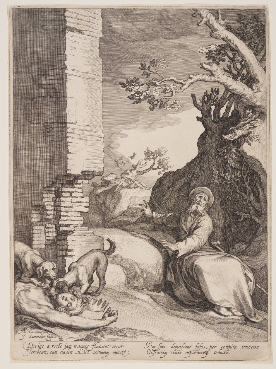 Profecía de Ajajá a la esposa de Jeroboam, de Cuatro escenas de la vida de los profetas, Isaías, Ajajá y Eliseo. de Jan Saenredam