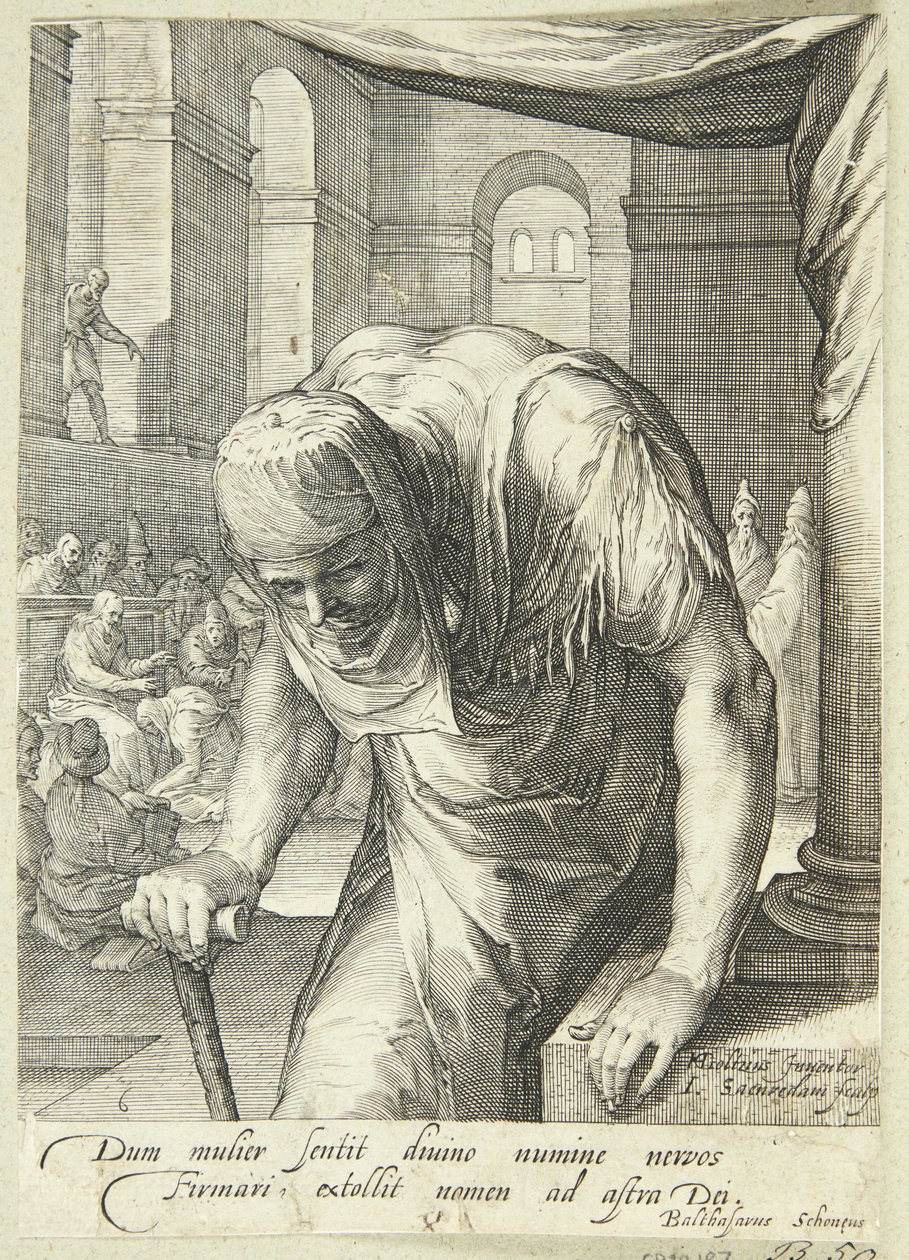 La anciana deforme, sanada por Jesús de Jan Saenredam