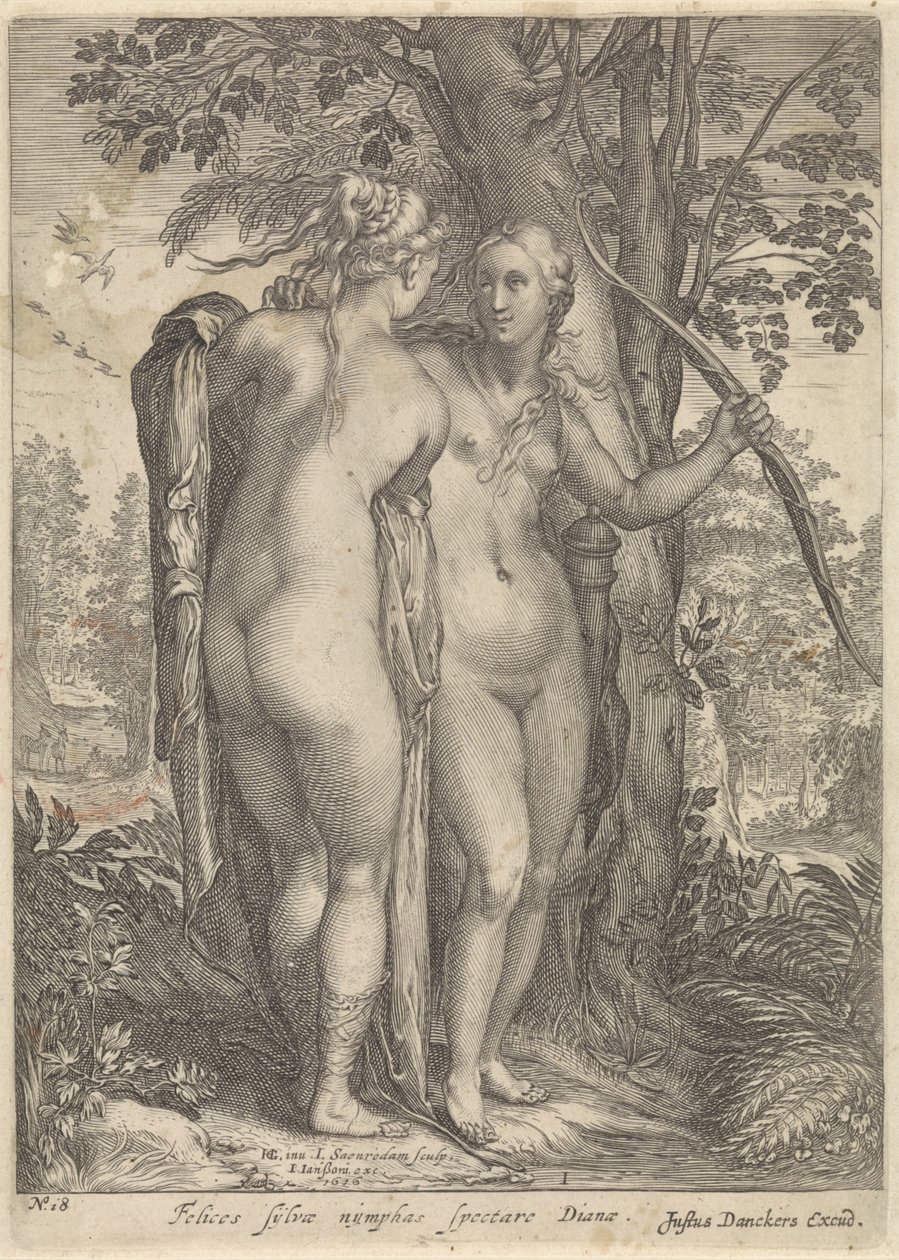 Diana y una ninfa frente a un árbol Diana y sus ninfas (título de la serie) de Jan Saenredam