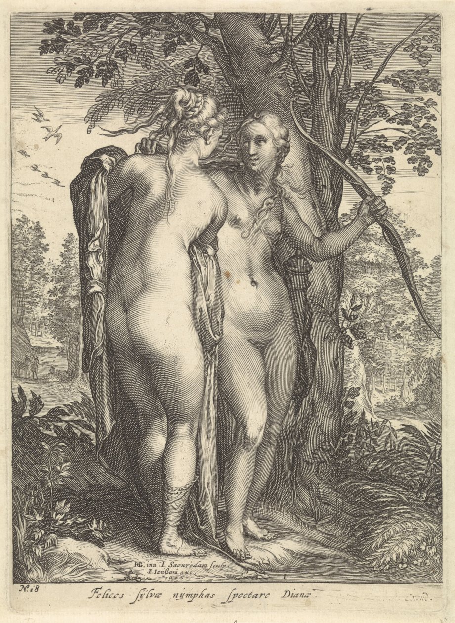 Diana y una ninfa frente a un árbol Diana y sus ninfas (título de la serie) de Jan Saenredam