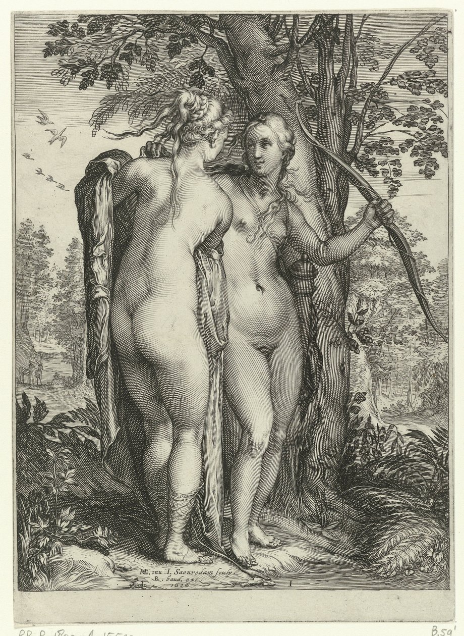 Diana y una ninfa frente a un árbol Diana y sus ninfas (título de la serie) de Jan Saenredam
