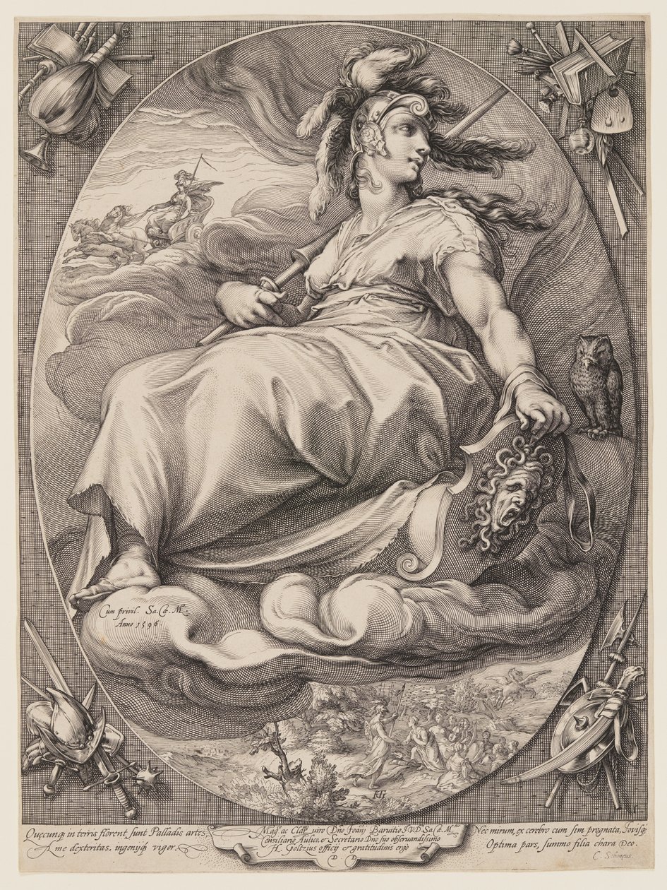 Palas Atenea, de Tres diosas sentadas en las nubes de Jan Saenredam