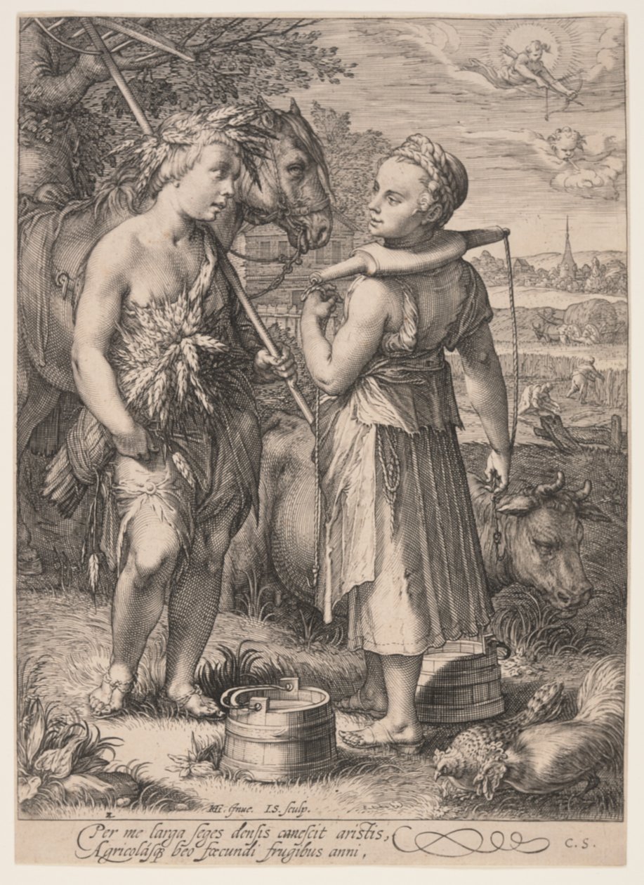 Verano (Muchacho con gavilla de trigo y Muchacha con yugo), de Las cuatro estaciones de Jan Saenredam