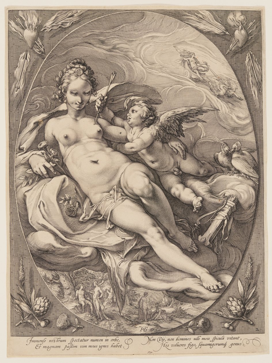 Venus y Cupido, de Tres diosas sentadas en las nubes de Jan Saenredam