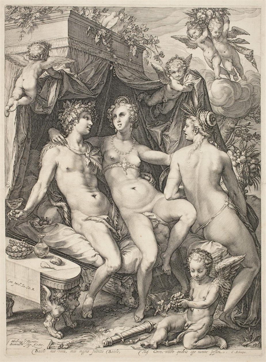 Venus en un sofá entre Baco y Ceres de Jan Saenredam