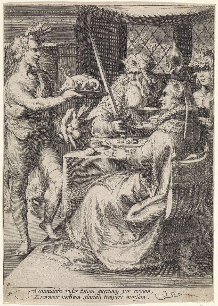 Invierno Compañerismo en una mesa puesta Cuatro estaciones (título de la serie) de Jan Saenredam