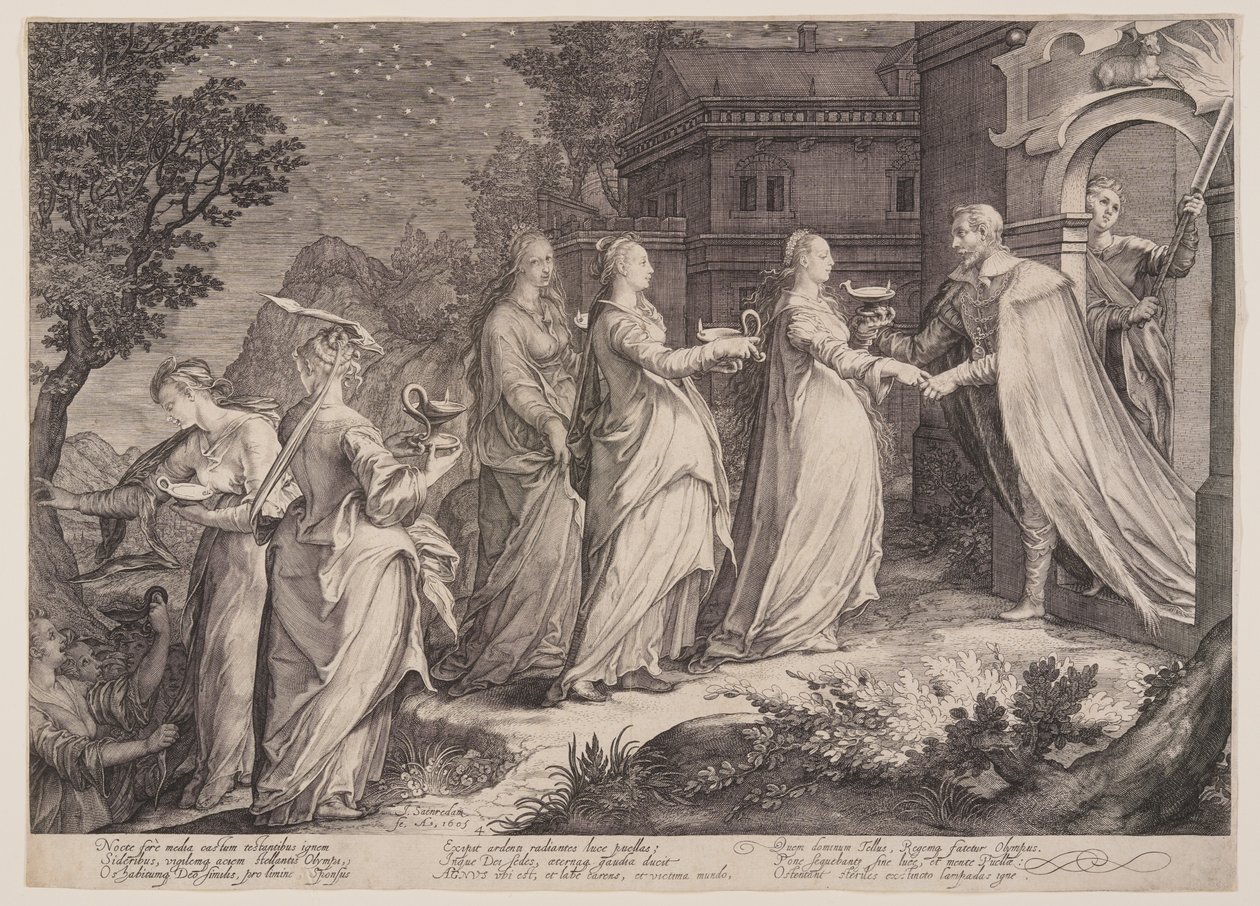Vírgenes prudentes recibidas por Nuestro Señor, de la parábola de las vírgenes prudentes e insensatas de Jan Saenredam