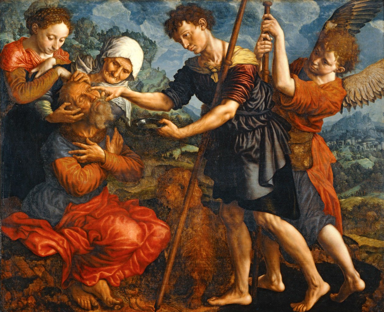 El joven Tobías devuelve la vista a su padre ... de Jan Sanders van (attr. to) Hemessen