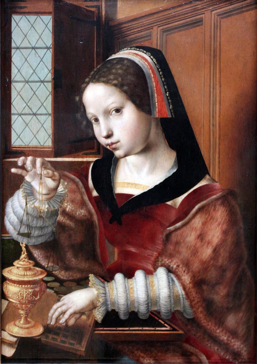 Alemán: Die Goldwägerin Woman Weighing Gold
 Título alternativo  
Woman Holding a Balance de Jan Sanders van Hemessen